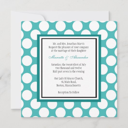 Aquamarin Polka Dot Wedding Einladung (Vorderseite)