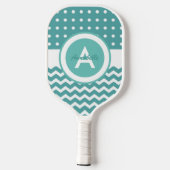 Aquamarin Polka Dot Zickzack Pickleball Schläger (Rückseite)