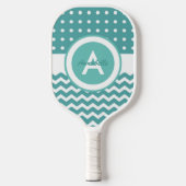 Aquamarin Polka Dot Zickzack Pickleball Schläger (Vorderseite)