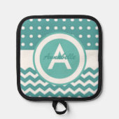 Aquamarin Polka Dot Zickzack Topflappen (Vorderseite)