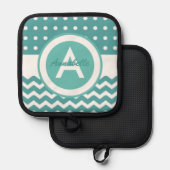 Aquamarin Polka Dot Zickzack Topflappen (Vorderseite/Rückseite)