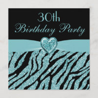 Aquamarin Printed Heart & Zebra Glitzer 30. Geburt
