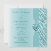 Aquamarin Printed Heart & Zebra Glitzer 70. Geburt Einladung (Rückseite)