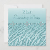Aquamarin Printed Jewels & Zebra Glitzer 21. Gebur Einladung (Vorderseite)