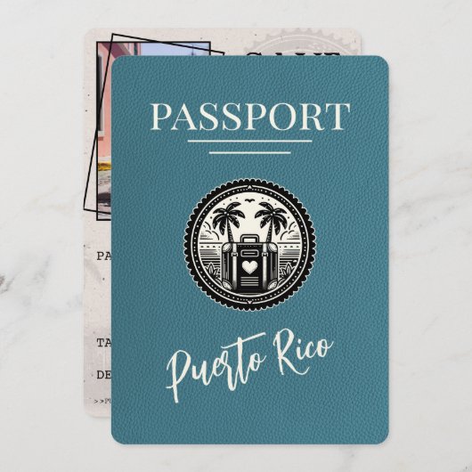 Aquamarin Puerto Rico Passport Save The Date (Vorne/Hinten)