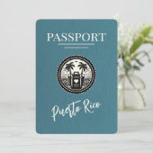 Aquamarin Puerto Rico Passport Save The Date (Stehend Vorderseite)