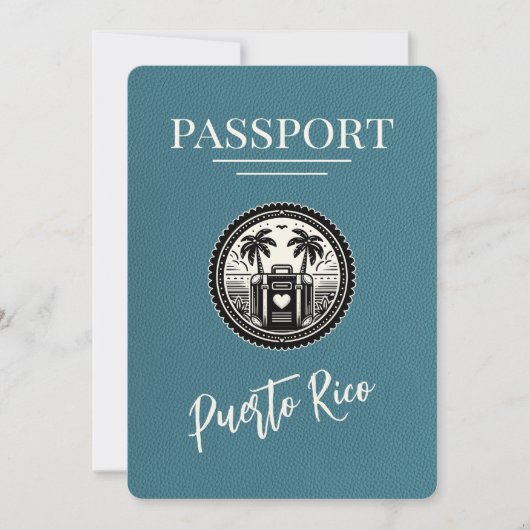 Aquamarin Puerto Rico Passport Save The Date (Vorderseite)