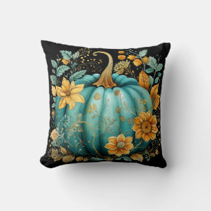 Aquamarin Pumpkin Autumn Boho Fall Black Kissen