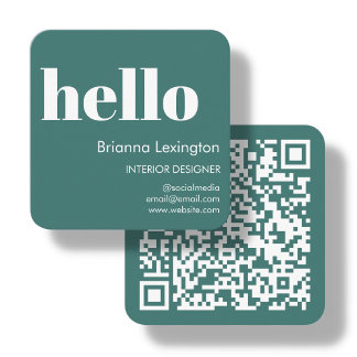 Aquamarin | QR Code Social Media Hallo Quadratische Visitenkarte