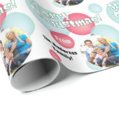 Aquamarin & Red Foto Weihnachtsbauble Geschenkpapier (Rolleneckpunkt)