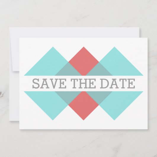 Aquamarin Red Geometric Triad Save the Date einlad (Vorderseite)