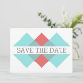 Aquamarin Red Geometric Triad Save the Date einlad (Stehend Vorderseite)