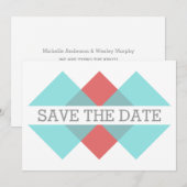 Aquamarin Red Geometric Triad Save the Date einlad (Vorne/Hinten)