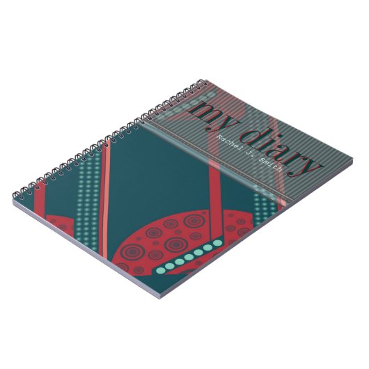 Aquamarin Red Modern Abstrakt CustomName Diary Not Notizblock (Linke Seite)