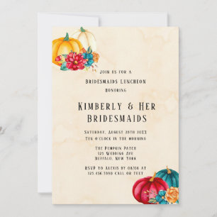 Aquamarin Red Orange Boho Pumpkins Bridesmaids Lun Einladung