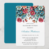 Aquamarin Red Orange Bouquet Floral Junggeselinnen Einladung (Vorne/Hinten)