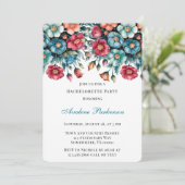 Aquamarin Red Orange Bouquet Floral Junggeselinnen Einladung (Stehend Vorderseite)