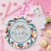 Aquamarin Red Ornamental Mr. Name Wedding Party Pappteller (Party)