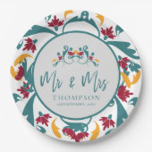 Aquamarin Red Ornamental Mr. Name Wedding Party Pappteller (Vorderseite)