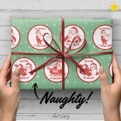 Aquamarin Red Retro Naughty Weihnachten Geschenkpapier