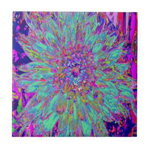 Aquamarin Regenbogenfarbe Abstrakte Dahlienblume Fliese