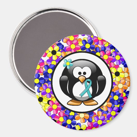 Aquamarin Ribbon Penguin Magnet (Vorderseite/Rückseite)