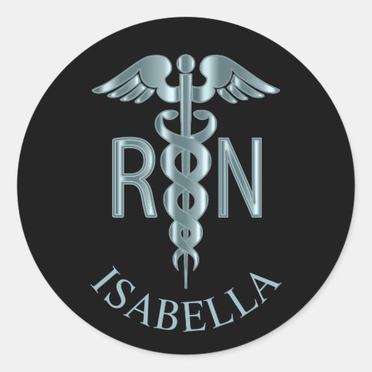 Aquamarin RN Nurse Caduceus Runder Aufkleber (Vorderseite)
