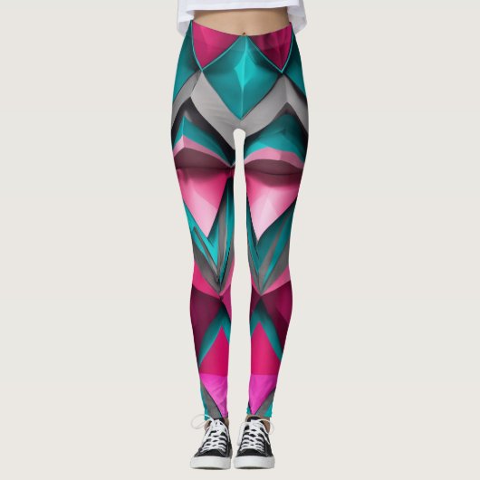 "Aquamarin & rosa 3D Abstrakte WeihnachtsLeggings" Leggings (Vorderseite)