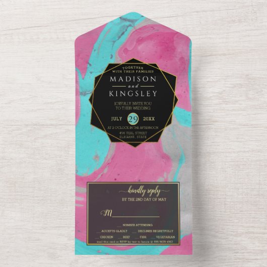 Aquamarin rosa Abstrakt in einer Einladung (Innen Boden)