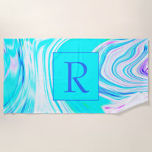 Aquamarin rosa Abstrakte Wellenmuster Mit Monogram