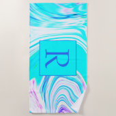 Aquamarin rosa Abstrakte Wellenmuster Mit Monogram Strandtuch (Vorderseite)