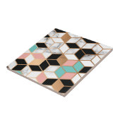 Aquamarin rosa Abstraktes Kubikmuster auf Marmor Fliese (Seite)