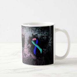 Aquamarin/rosa/blaue Schleife Herz Kaffeetasse