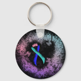 Aquamarin/rosa/blaue Schleife Herz Schlüsselanhänger