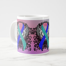 Aquamarin/rosa/blaue Schleife mit Flügeln Jumbo-Tasse