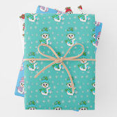 Aquamarin, rosa, blaue Schneemannsheihen Geschenkpapier Set (Beispiel)