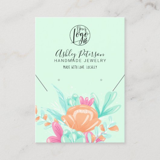 Aquamarin rosa Blumen Logo Schmuck Ohrring Halsket Visitenkarte (Vorderseite)