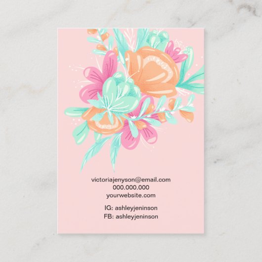 Aquamarin rosa Blumen Logo Schmuck Ohrring Halsket Visitenkarte (Rückseite)