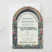 Aquamarin & rosa Elegante Art Nouveau Hochzeit Einladung (Vorderseite)