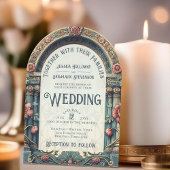 Aquamarin & rosa Elegante Art Nouveau Hochzeit Einladung