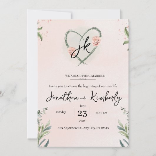 Aquamarin rosa Elegante Hochzeit im Wasser Einladung (Vorderseite)