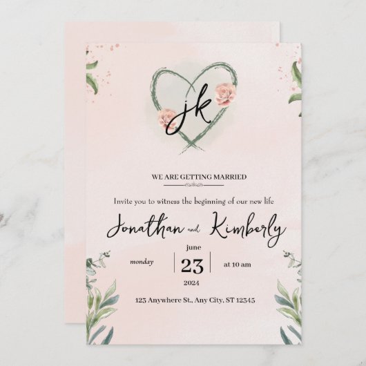 Aquamarin rosa Elegante Hochzeit im Wasser Einladung (Vorne/Hinten)