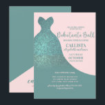 Aquamarin rosa Funkelnd Glitzer Dress Debutante Da Einladung<br><div class="desc">Diese elegante und glamouröse Debüttenball-Party Einladung ist perfekt für das trendige und stilvolle Mädchen. Es ist mit einem Imitat bedruckt aquamarinen grünen funkelnd Glitzer Farbverlauf ombre Kleid auf einem rot rosa Hintergrund. Auf der Rückseite sind ein passendes Monogramm und ein einfaches Farbblock-Design. Es ist modern, einfach, elegant und mädchenhaft; das...</div>