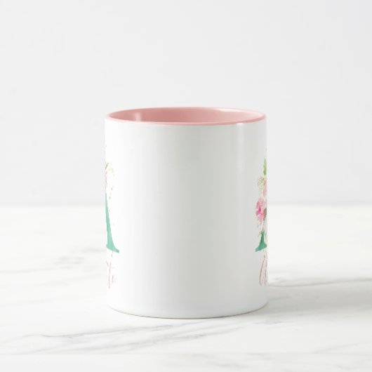 Aquamarin rosa Goldflormonogramm Tasse (Zentrum)