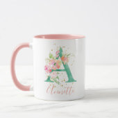Aquamarin rosa Goldflormonogramm Tasse (Links)