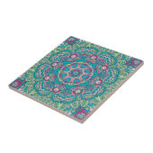 Aquamarin, rosa, grün und gelb Boho Mandala Dekora Fliese (Seite)