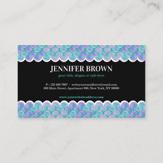 Aquamarin rosa Holographic Mermaid Schwanz Visitenkarte (Rückseite)