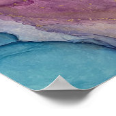 Aquamarin, rosa, Lila & Gold Abstrakter Alkohol am Poster (Ecke)
