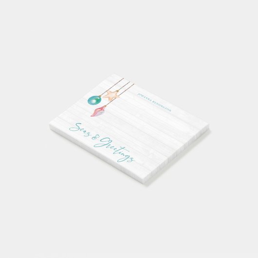 Aquamarin rosa Meer und Grüße Seashell Ornament Post-it Klebezettel (angewinkelt)