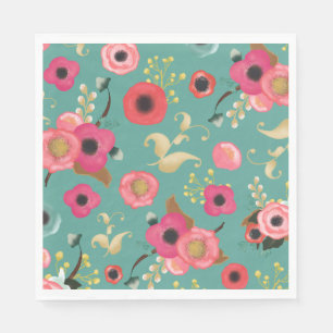 Aquamarin rosa Modernes Blumenmuster Party Serviette
